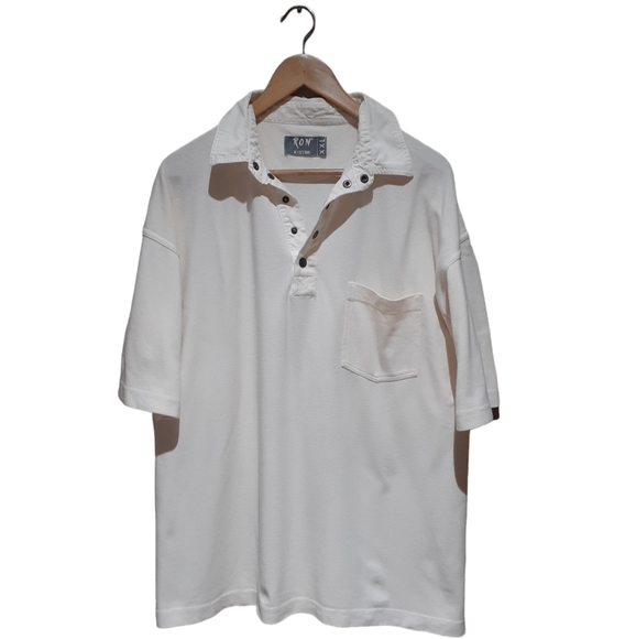 Ron Nature Denmark Vintage Men's Polo Off-White Snap Button Collar Size XXL - Picture 2 of 7